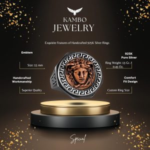 925 Ayar Gümüş Yüzük - Yunan Anahtarı Tasarımı Erkek Yüzüğü - El Yapımı Medusa Yüzük - Görsel 2