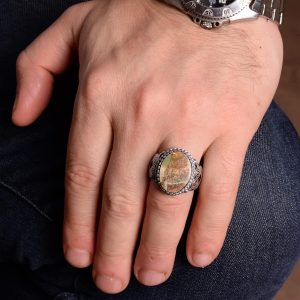 Gerçek Arizona Turkuaz Taş Yüzük, Gümüş Yüzük Erkekler İçin - Görsel 6