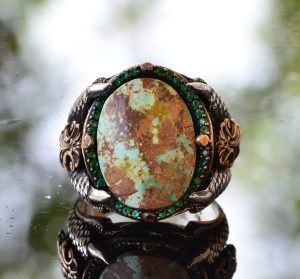 Gümüş Kartal Pençesi Turkuaz Yüzük Erkekler için, 925 Ayar Gümüş Erkek Yüzük, Büyük Yüzük - Görsel 5