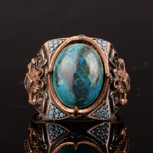 Gerçek Doğal Azuirit Taşı Yüzük, 925 Ayar Gümüş Yüzük, Sultan Erkek Yüzüğü - Görsel 3