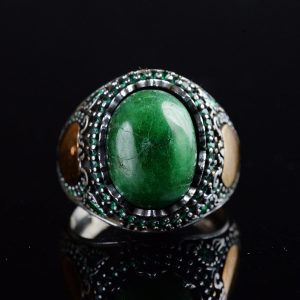 Doğal Zümrüt Taşlı, El Yapımı Yüzük, Sterlin Gümüş Erkek Yüzüğü, Gümüş Aksesuar, Yeşil - Görsel 3