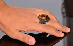 El Yapımı 925 Ayar Gümüş Erkek Yüzük, Gerçek Taşlı Yüzük, Aslan Tasarımı, Altın Kaplama Doğum Taşı Yüzüğü (Kaplan Gözü) - Görsel 6