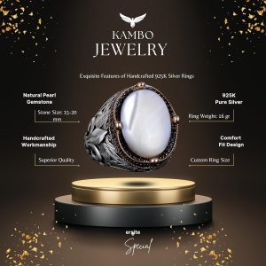 925K Gümüş El Yapımı Erkek Yüzük - Çeşitli Doğal Taşlarla (İnci) Mevcuttur - Görsel 7