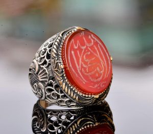 Doğal Akik Taşlı Yüzük - Sterlin Gümüş Erkek İslam Yüzüğü - Görsel 3