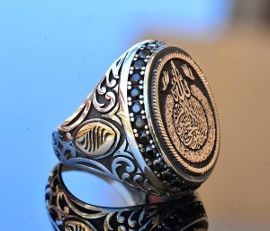 Ayetel Kürsi, Nazar Boncuğu Yazılı 925 Ayar Gümüş Yüzük, İslami Yüzük, Müslim Yüzük, Falcon074, siyah - Görsel 5