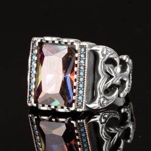 Mistis Topaz Taşı Gümüş Erkek Yüzük, 925 Ayar Gümüş Yüzük - Görsel 5