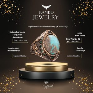 Gerçek Arizona Turkuaz Taş Yüzük, Sultan Yüzük, 925 Ayar Gümüş Yüzük - Görsel 2
