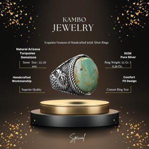 Doğal Arizona Turkuaz Taş Yüzük - 925 Ayar Gümüş Erkek Kartal Yüzüğü - Günlük Kullanım ve Özel Etkinlikler İçin İdeal (Stil-2) - Görsel 2