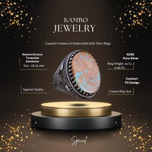 925 Ayar Gümüş Yüzük, Doğal Arizona Turkuaz Taşı Yüzük - Görsel 2
