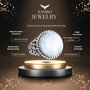 Gerçek Doğal Taş Yüzük - 925 Ayar Katı Gümüş Erkek Yüzüğü Larimar ile - Görsel 2