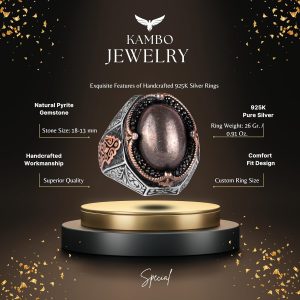 925 Ayar Katı Gümüş Erkek Yüzük - El Yapımı Pirit Taş Yüzük, Refah Manifestasyonu Tasarımı - Görsel 2