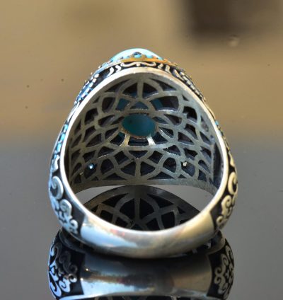 Doğal Larimar Taşı El Yapımı Yüzük - Gümüş Erkek Yüzüğü, Gümüş Aksesuar - Görsel 5