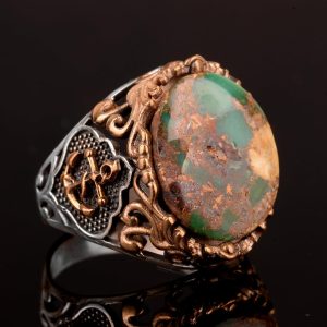 Gerçek Doğal Arizona Turkuaz Taş Yüzük, Erkekler İçin Sterlin Gümüş Yüzük, Çapa Yüzük - Görsel 4
