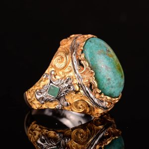 925 Ayar Gümüş Erkek Yüzük ile Doğal Arizona Turkuaz Taşı - Cesur ve Şık Tasarım, Günlük Kullanım ve Özel Etkinlikler için İdeal (Stil-4) - Görsel 4