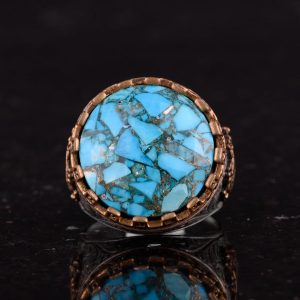 Gerçek Doğal Turkuaz Taşlı Gümüş Erkek Yüzük - Vintage Tasarım - Görsel 4
