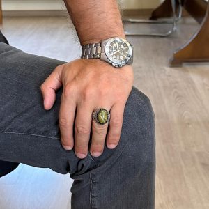 Gerçek Doğal Taş Yüzük - El Yapımı Kartal Yüzüğü - 925 Ayar Gümüş Yüzük (Unakite) - Görsel 3