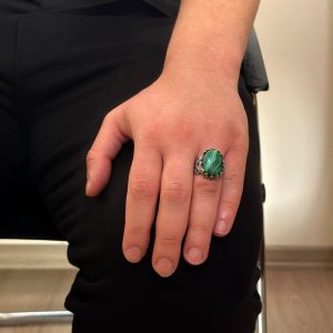 925 Ayar Saf Gümüş Erkek Yüzük - Doğal Taş Seçenekleri ile El Yapımı Tasarım (Malakit) - Görsel 3