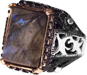 925 Ayar Gümüş Yüzük, Çiğ Labradorit Doğal Taş, Erkek Yüzüğü, El Yapımı Yüzük - Görsel 1