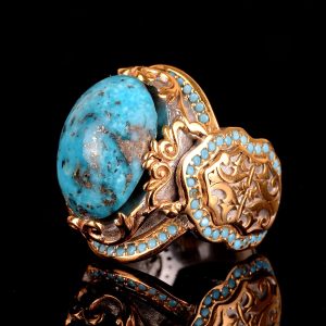 Gerçek Arizona Turkuaz Taşı, Camii Yüzüğü, Sterlin Gümüş Yüzük Mavi - Görsel 4