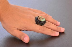 Gerçek Arizona Turkuaz Taş Yüzük, 11.00 Karat, David of Star Yüzüğü, 925 Ayar Gümüş Erkek Yüzük - Görsel 6