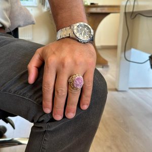 Gerçek Doğal Taş Yüzük - Erkekler için Sultan Yüzüğü - Altın Kaplama 925 Ayar Gümüş Yüzük - El Yapımı Yüzük (Drusy Kuvars) - Görsel 3