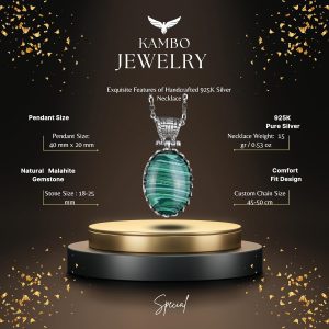 Gerçek Doğal Taş Kolye - 925 Ayar Gümüş Kolye (Malakit) - Görsel 2