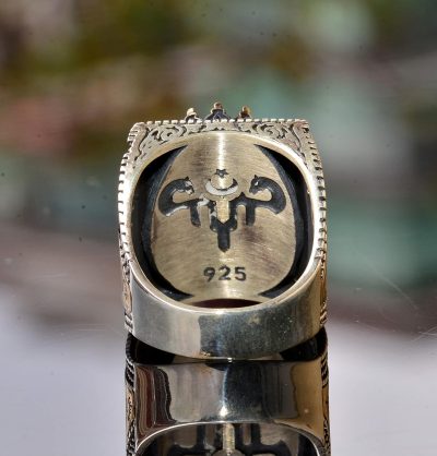 İslami Oymalı Doğal Akik Taş Yüzük - Gümüş Erkek Dini Takı - Görsel 7