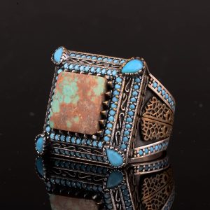 Gerçek Doğal Arizona Turkuaz Taş Yüzük, Sultan Yüzük, 925 Ayar Gümüş Yüzük - Görsel 4