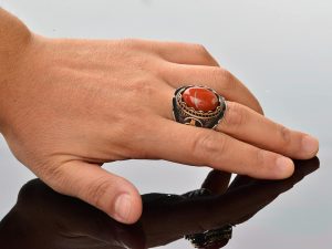 Gerçek Doğal Kan Taşı Yüzük, Osmanlı Mühür Yüzüğü, Orta Doğu Tasarımı, Gümüş Yüzük - Görsel 6