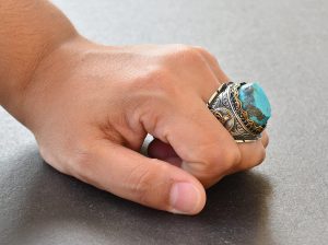 Gerçek Arizona Turkuaz Taşlı Yüzük, Osmanlı İmparatorluğu, Sterlin Gümüş Yüzük, Mavi - Görsel 6