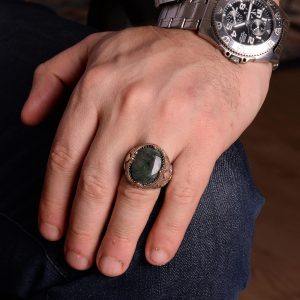 Gerçek Doğal Zümrüt Taşlı Yüzük, Gümüş Yüzük Erkekler İçin - Görsel 6