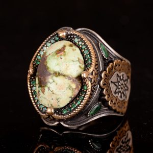 925 Doğal Arizona Turkuaz Taş Yüzük, Oval Gümüş Yüzük Erkekler için (Model-2) - Görsel 4