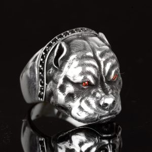 925 Ayar Gümüş Bulldog Yüzük, Gümüş Erkek Yüzük, Köpek Hayvan Yüzüğü - Görsel 4
