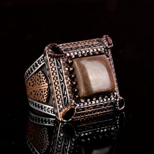 Sultan Yüzük, Gerçek Doğal Pirita Taşı Yüzük, 925 Ayar Gümüş Erkek Yüzük - Görsel 5