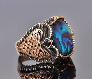 Doğal İnci Renkli Taş Yüzük, Gümüş Yüzük Erkekler İçin, Doğum Taşı Yüzüğü Erkekler İçin - Görsel 4