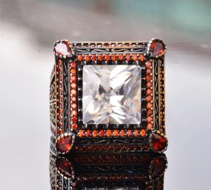 Sert Gümüş Erkek Yüzük - Yapay Kristal Taş - Vintage Tasarım - Görsel 5