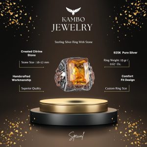 925 Ayar Gümüş El Yapımı Taş Yüzük (Sitrin) - Görsel 2