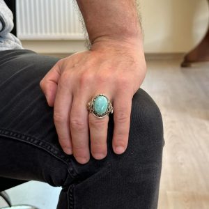 Aslan Erkek Gümüş Yüzük, Doğal Taş Yüzük - 925 Ayar Gümüş Yüzük (Amazonit) - Görsel 3