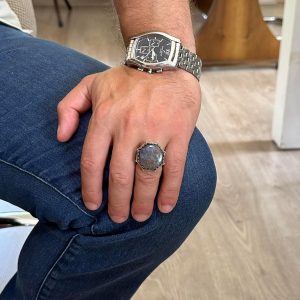 Gerçek Doğal Taş Yüzük - Sekizgen Tasarım - El Yapımı 925 Ayar Gümüş Takı (Kan Taşı) - Görsel 3