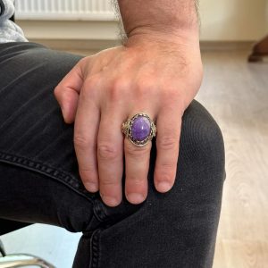 Doğal Ametist Taş Yüzük, Aslan Gümüş Yüzük - Spiritüel 925 Ayar Katı Gümüş Erkek Yüzük - Sezgi ve Koruma Tasarımı - Görsel 3