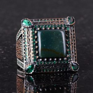 El Yapımı 925 Ayar Gümüş Erkek Yüzük - Gerçek Doğal Malakit Taşı ile Lüks Tasarım (Jade) - Görsel 5