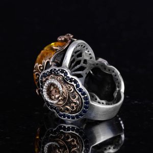 Bal Amber Yapay Taş Yüzük | Şık El Yapımı 925 Ayar Gümüş Erkek Yüzük - Görsel 6