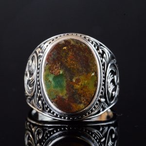 Doğal Arizona Yeşil Turkuaz Taş Yüzük, Vintage Tasarım - 925 Ayar Gümüş Erkek Yüzüğü, El Yapımı Şıklık (Model-2) - Görsel 6