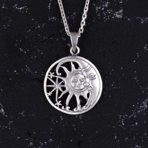 925 Ayar Gümüş Güneş ve Ay Kolye - Göksel Kolye - El Yapımı Gümüş Takı - Görsel 4