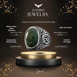 Sterling Gümüş Erkek Yüzük, Gerçek Sedir Agat Taşı, El Yapımı Detaylı Tasarım - Görsel 2