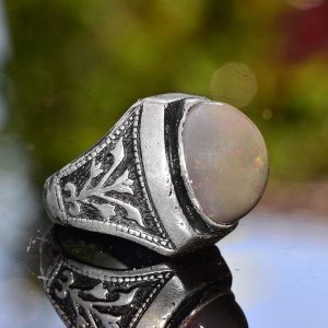 925 Ayar Gümüş Erkek Yüzük, Doğal Avustralya Opali, Vintage Tasarım, El Yapımı Takı Erkekler İçin - Görsel 4
