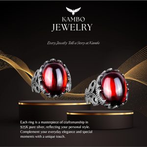 Cabochon Granat Yapay Taş Yüzük, 925 Ayar Gümüş Yüzük Erkekler İçin, Çeşitli Koleksiyon - Görsel 7