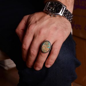 925 Ayar Gümüş Yüzük, Doğal Arizona Turkuaz Taşı Yüzük - Görsel 4