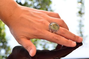 Gerçek Prehnit Doğal Taş Yüzük, Erkekler için İslami Yüzük, 925 Ayar Gümüş - Görsel 6