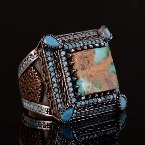 Gerçek Doğal Arizona Turkuaz Taş Yüzük, Kral Yüzük, Vintage Yüzük, El Yapımı Yüzük, 925 Ayar Gümüş Yüzük için Erkekler - Görsel 4